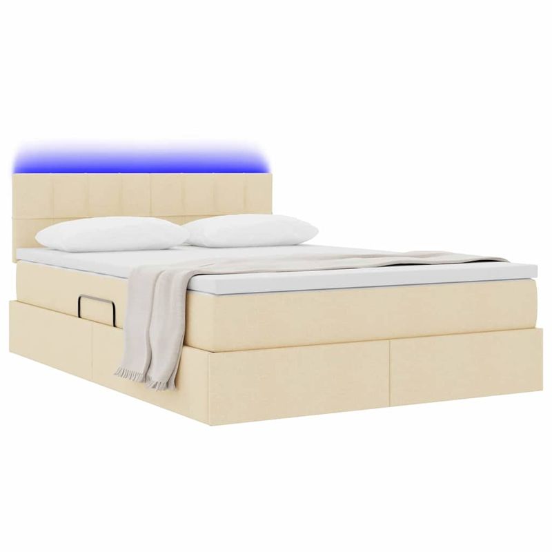 Casa si Gradina - Mobilier - Paturi si accesorii - Paturi - Pat cu lumini cu banda LED Creme 140 x 190 cm tesatura - Infinity.ro