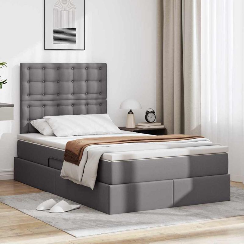 Casa si Gradina - Mobilier - Paturi si accesorii - Paturi - Pat cu lumini cu banda LED cu headboard Gri 120 x 200 cm PVC - Infinity.ro
