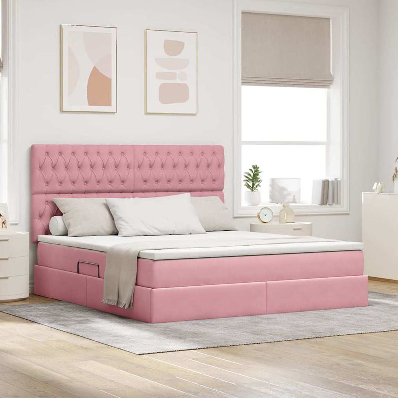 Casa si Gradina - Mobilier - Paturi si accesorii - Paturi - Pat cu lumini cu banda LED Roz 180 x 200 cm Catifea - Infinity.ro