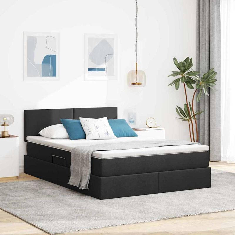 Casa si Gradina - Mobilier - Paturi si accesorii - Paturi - Pat cu lumini cu banda LED Negru 140 x 190 cm tesatura - Infinity.ro