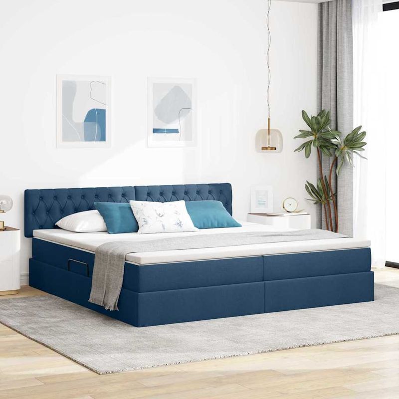 Casa si Gradina - Mobilier - Paturi si accesorii - Paturi - Pat cu lumini cu banda LED albastru 200 x 200 cm tesatura - Infinity.ro