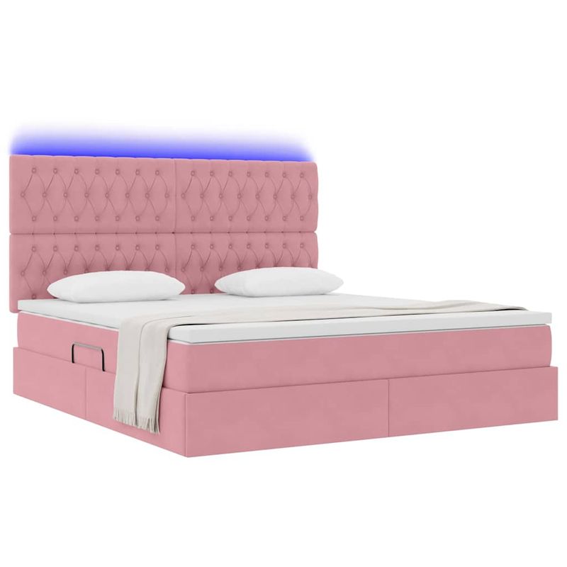Casa si Gradina - Mobilier - Paturi si accesorii - Paturi - Pat cu lumini cu banda LED Roz 180 x 200 cm Catifea - Infinity.ro