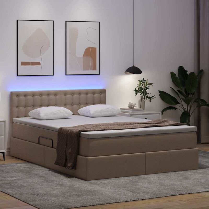 Casa si Gradina - Mobilier - Paturi si accesorii - Paturi - Pat cu lumini cu banda LED Cappuccino 140 x 200 cm PVC - Infinity.ro