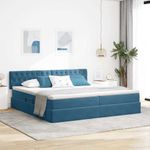 Casa si Gradina - Mobilier - Paturi si accesorii - Paturi - Pat cu lumini cu banda LED Albastru inchis 200 x 200 cm Catifea - Infinity.ro