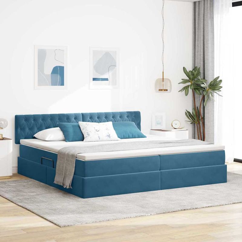 Casa si Gradina - Mobilier - Paturi si accesorii - Paturi - Pat cu lumini cu banda LED Albastru inchis 200 x 200 cm Catifea - Infinity.ro