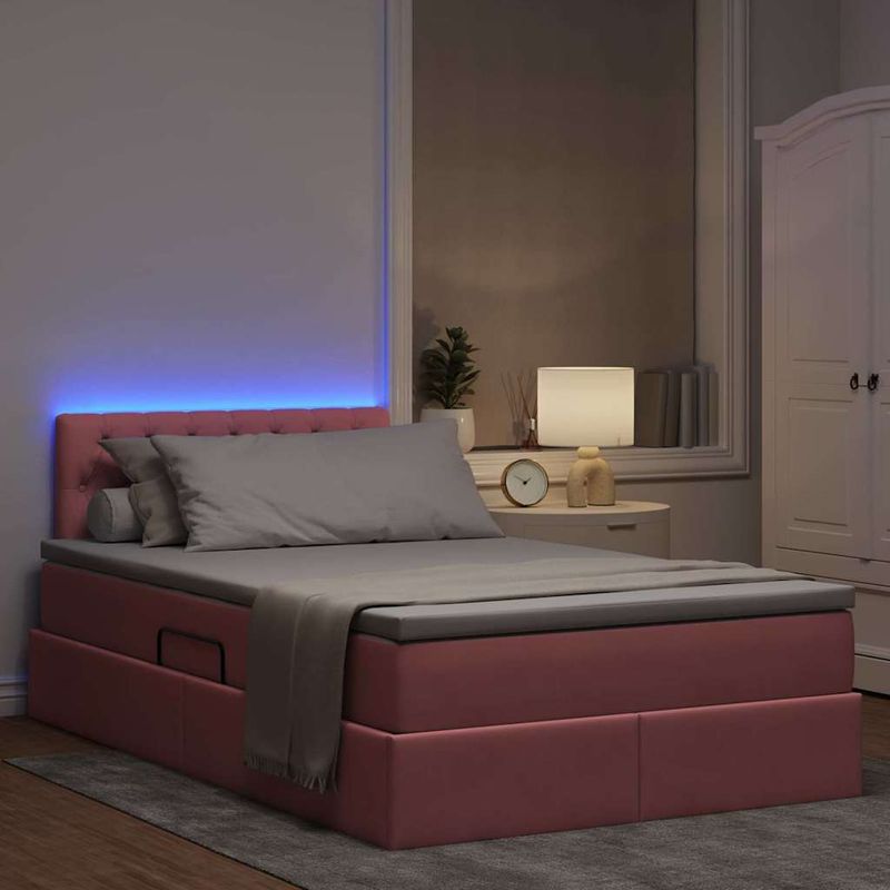 Casa si Gradina - Mobilier - Paturi si accesorii - Paturi - Pat cu lumini cu banda LED Roz 120 x 200 cm Catifea - Infinity.ro