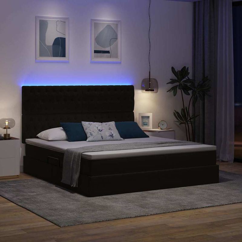 Casa si Gradina - Mobilier - Paturi si accesorii - Paturi - Pat cu lumini cu banda LED Negru 160 x 200 cm Catifea - Infinity.ro