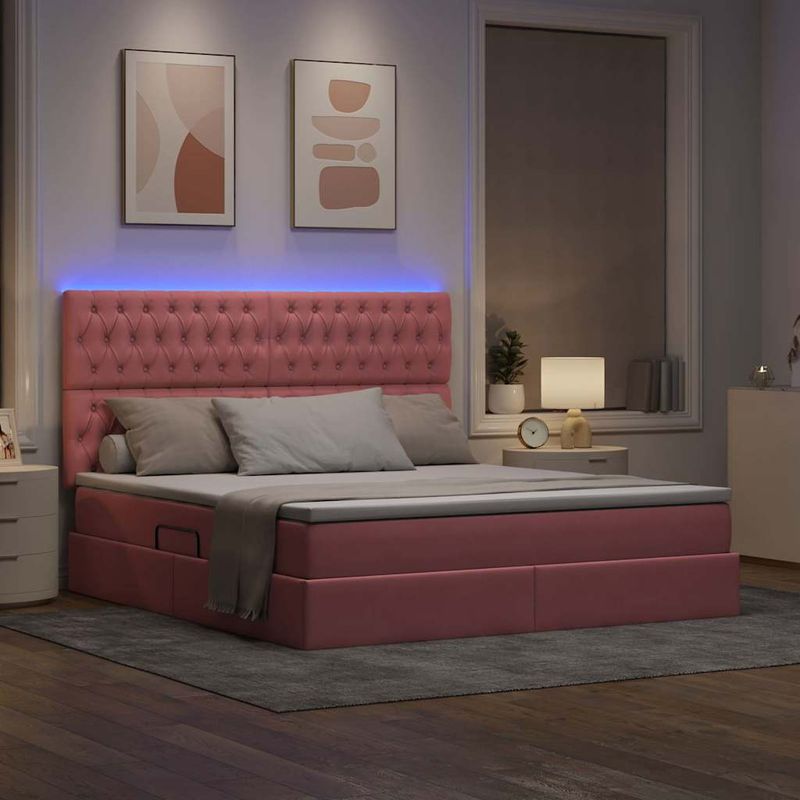 Casa si Gradina - Mobilier - Paturi si accesorii - Paturi - Pat cu lumini cu banda LED Roz 180 x 200 cm Catifea - Infinity.ro