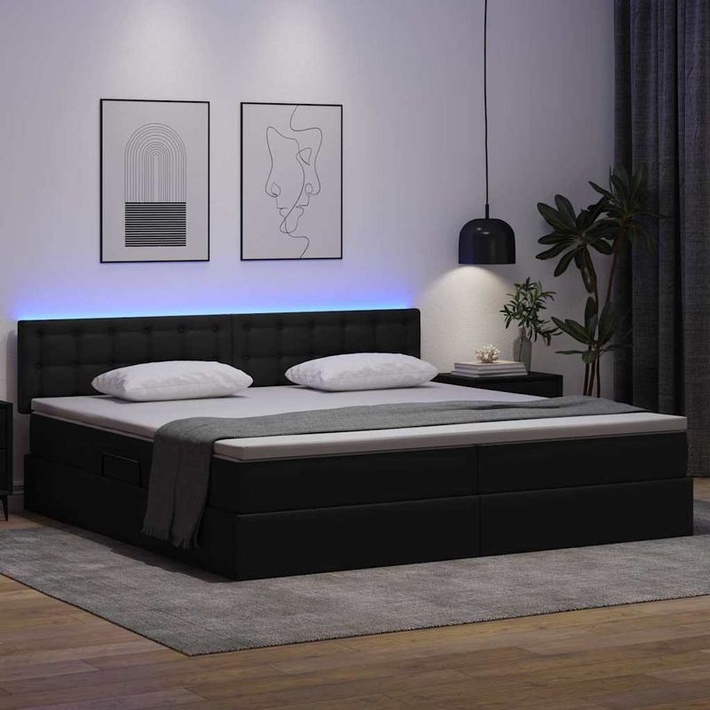 Casa si Gradina - Mobilier - Paturi si accesorii - Paturi - Pat cu lumini cu banda LED Gri deschis 200 x 200 cm PVC - Infinity.ro