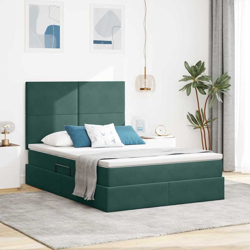 Casa si Gradina - Mobilier - Paturi si accesorii - Paturi - Pat cu lumini cu banda LED Verde inchis 140 x 190 cm Catifea - Infinity.ro
