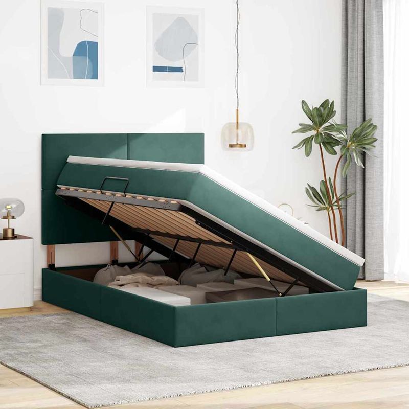 Casa si Gradina - Mobilier - Paturi si accesorii - Paturi - Pat cu lumini cu banda LED Verde inchis 140 x 190 cm Catifea - Infinity.ro