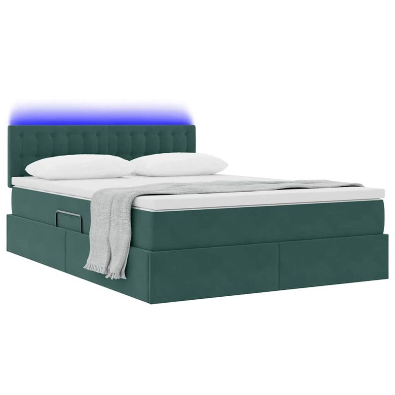 Casa si Gradina - Mobilier - Paturi si accesorii - Paturi - Pat cu lumini cu banda LED Verde inchis 140 x 190 cm Catifea - Infinity.ro