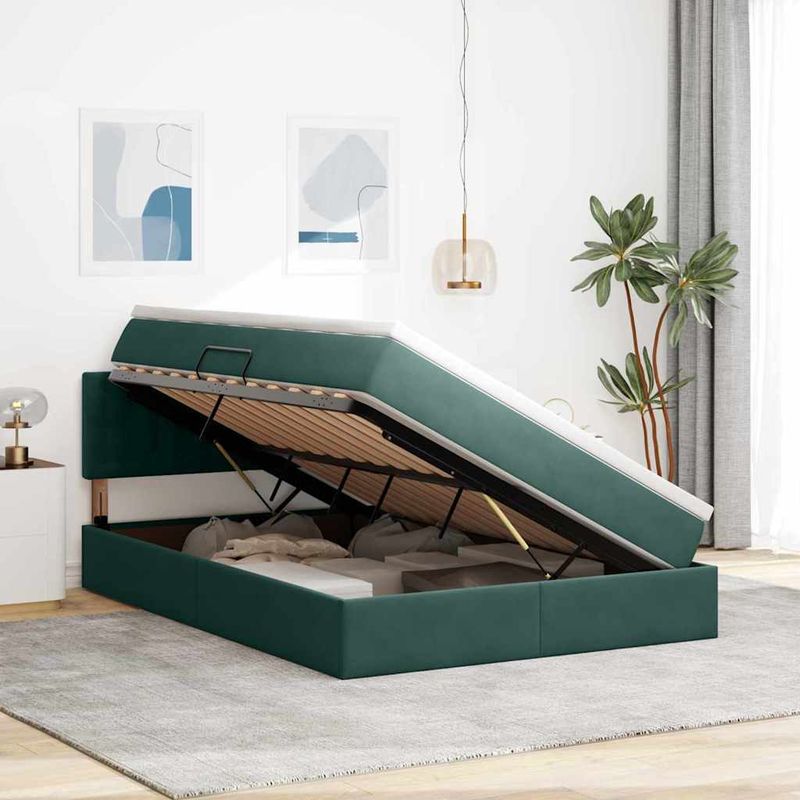 Casa si Gradina - Mobilier - Paturi si accesorii - Paturi - Pat cu lumini cu banda LED Verde inchis 140 x 190 cm Catifea - Infinity.ro