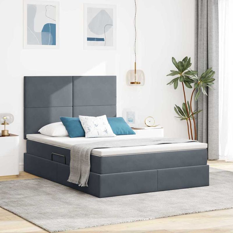 Casa si Gradina - Mobilier - Paturi si accesorii - Paturi - Pat cu lumini cu banda LED Gri inchis 140 x 190 cm Catifea - Infinity.ro