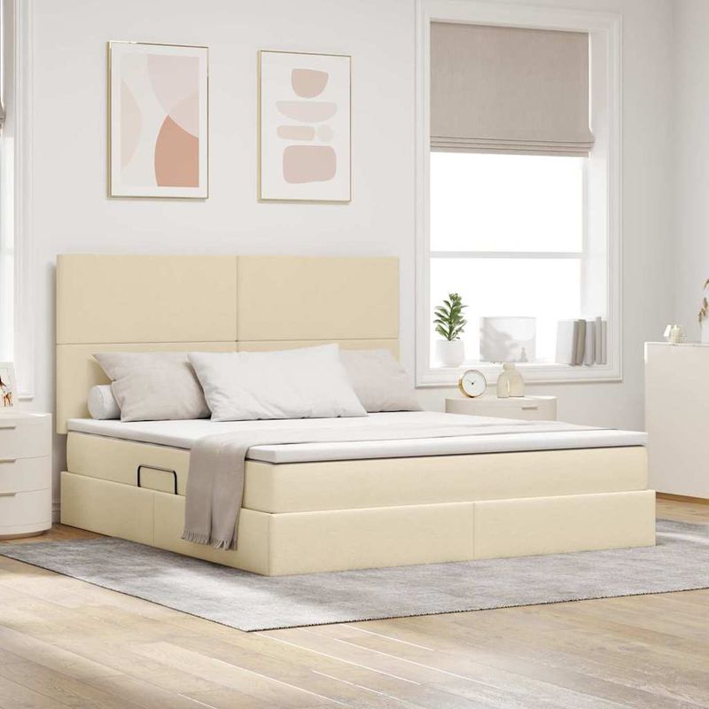 Casa si Gradina - Mobilier - Paturi si accesorii - Paturi - Pat cu lumini cu banda LED Creme 160 x 200 cm tesatura - Infinity.ro
