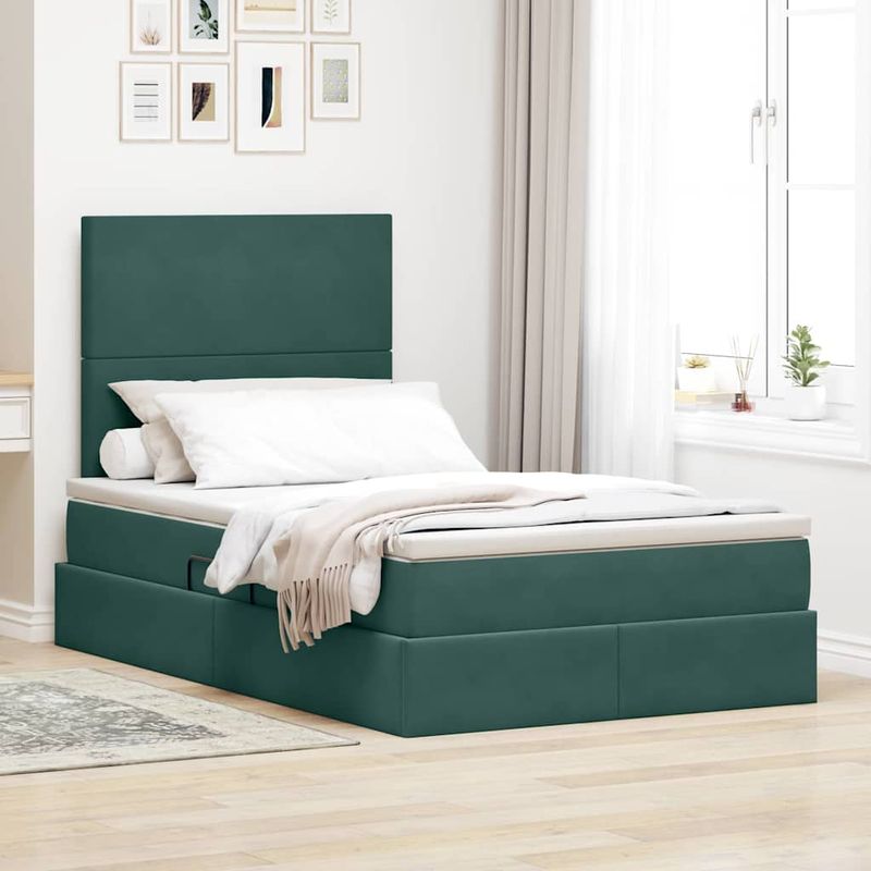 Casa si Gradina - Mobilier - Paturi si accesorii - Paturi - Pat cu lumini cu banda LED Verde inchis 120 x 200 cm Catifea - Infinity.ro