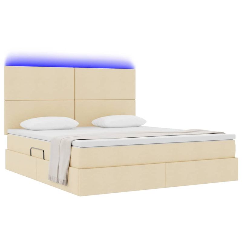 Casa si Gradina - Mobilier - Paturi si accesorii - Paturi - Pat cu lumini cu banda LED Creme 180 x 200 cm tesatura - Infinity.ro