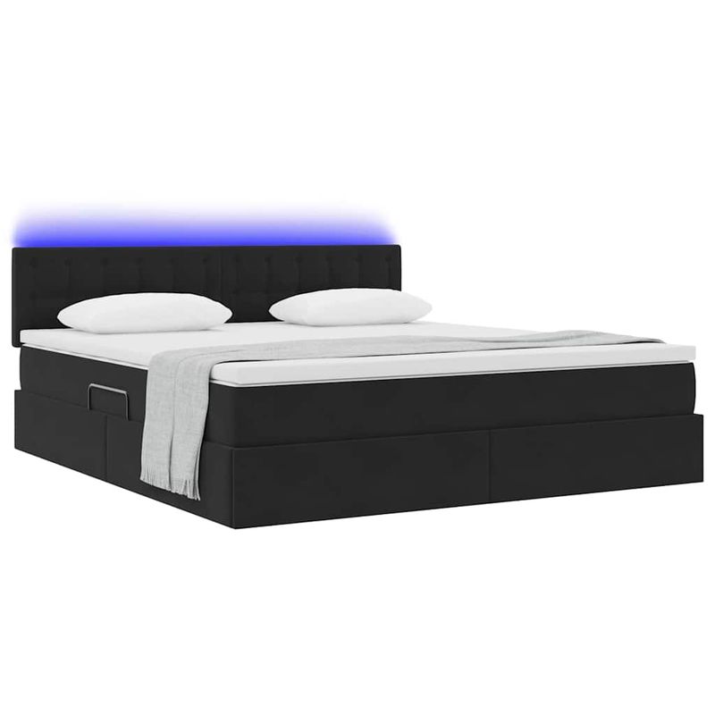 Casa si Gradina - Mobilier - Paturi si accesorii - Paturi - Pat cu lumini cu banda LED Negru 160 x 200 cm Catifea - Infinity.ro