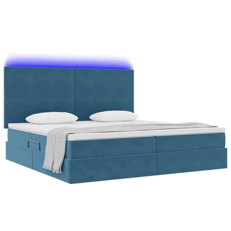 Casa si Gradina - Mobilier - Paturi si accesorii - Paturi - Pat cu lumini cu banda LED Albastru inchis 200 x 200 cm Catifea - Infinity.ro