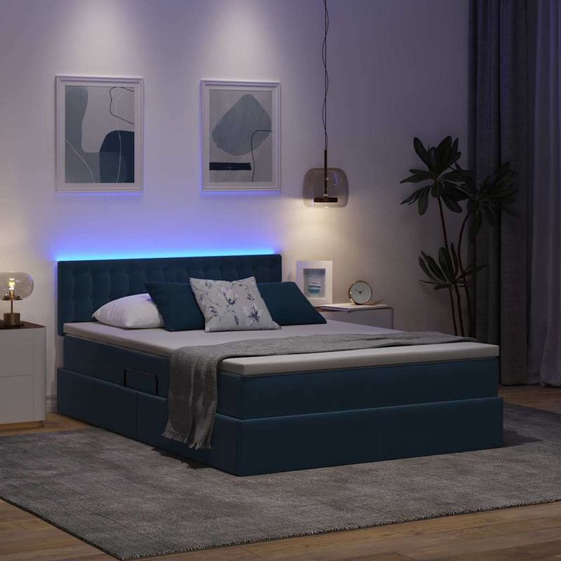 Casa si Gradina - Mobilier - Paturi si accesorii - Paturi - Pat cu lumini cu banda LED Albastru inchis 140 x 200 cm Catifea - Infinity.ro