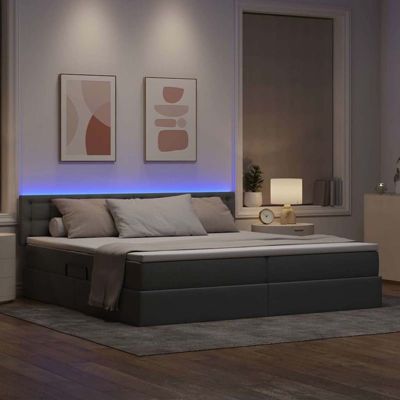 Casa si Gradina - Mobilier - Paturi si accesorii - Paturi - Pat cu lumini cu banda LED Gri deschis 200 x 200 cm tesatura - Infinity.ro