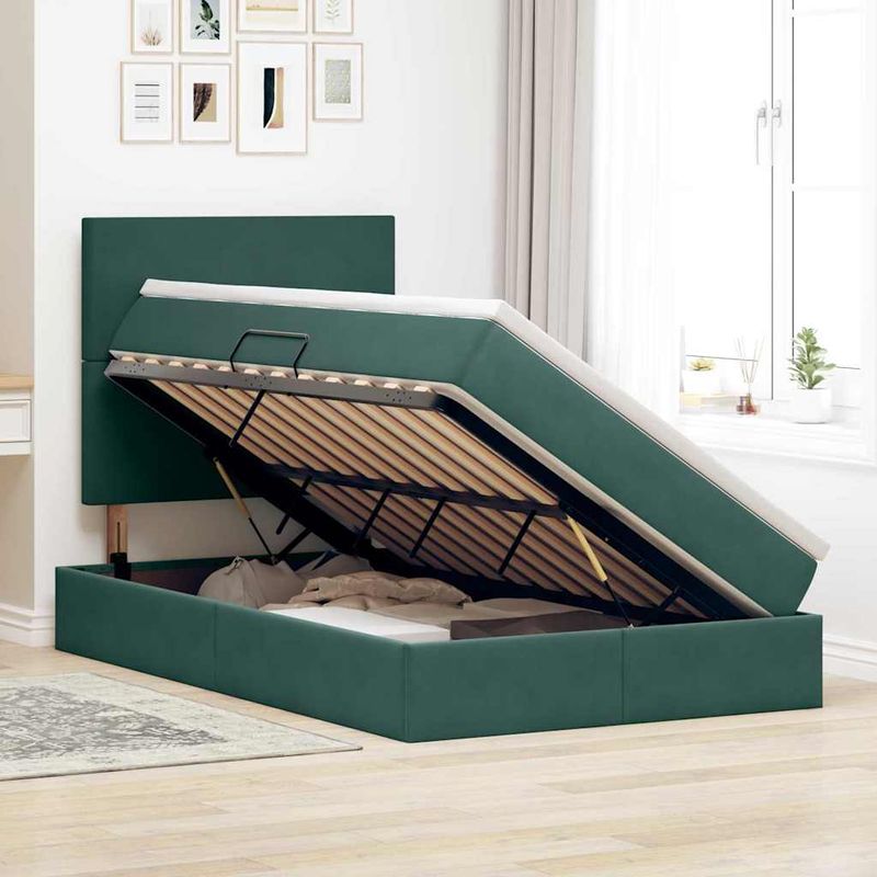Casa si Gradina - Mobilier - Paturi si accesorii - Paturi - Pat cu lumini cu banda LED Verde inchis 120 x 200 cm Catifea - Infinity.ro