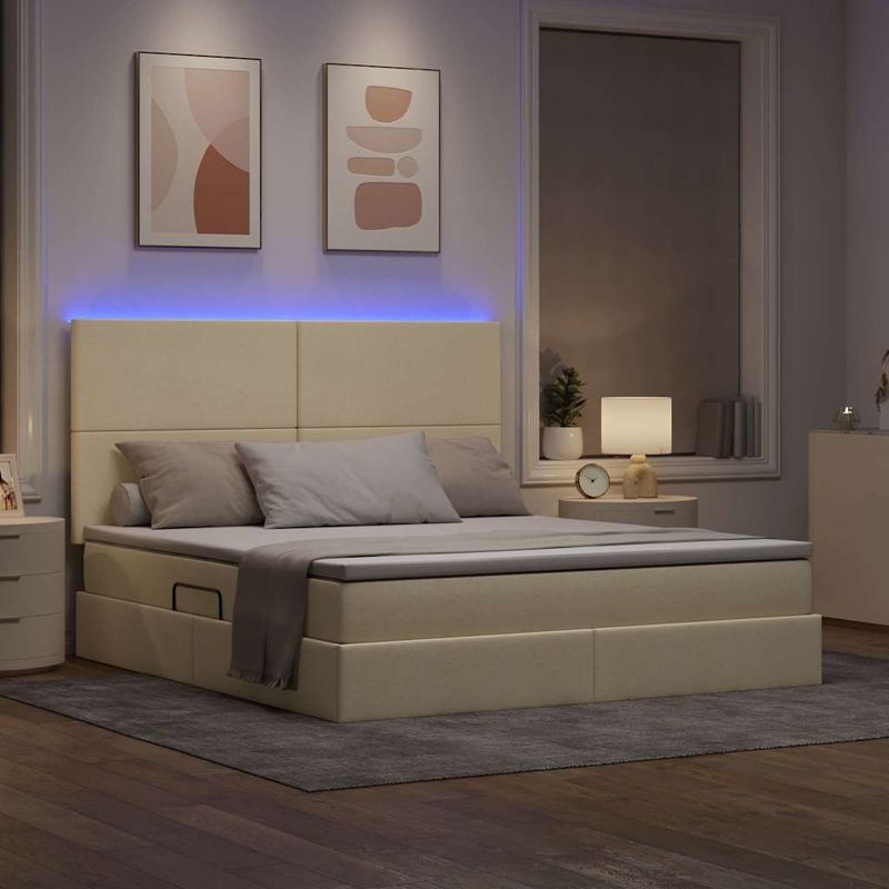 Casa si Gradina - Mobilier - Paturi si accesorii - Paturi - Pat cu lumini cu banda LED Creme 160 x 200 cm tesatura - Infinity.ro