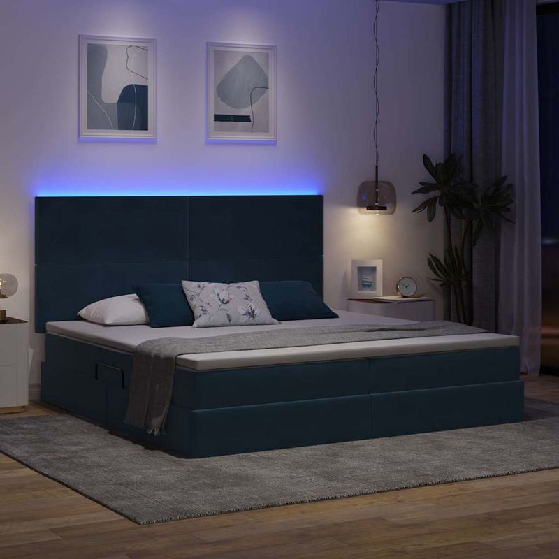 Casa si Gradina - Mobilier - Paturi si accesorii - Paturi - Pat cu lumini cu banda LED Albastru inchis 200 x 200 cm Catifea - Infinity.ro