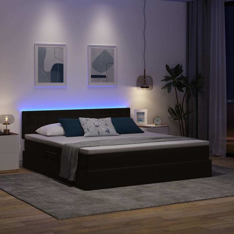 Casa si Gradina - Mobilier - Paturi si accesorii - Paturi - Pat cu lumini cu banda LED Negru 160 x 200 cm Catifea - Infinity.ro