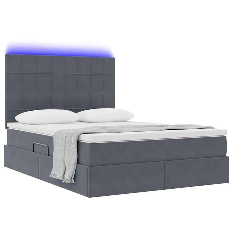 Casa si Gradina - Mobilier - Paturi si accesorii - Paturi - Pat cu lumini cu banda LED Gri inchis 140 x 200 cm Catifea - Infinity.ro