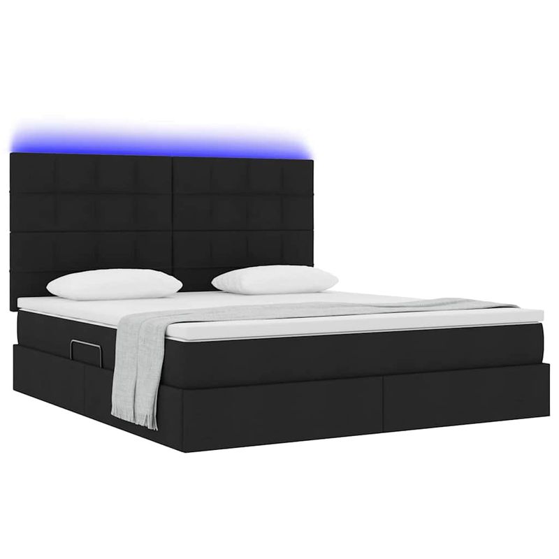 Casa si Gradina - Mobilier - Paturi si accesorii - Paturi - Pat cu lumini cu banda LED Negru 180 x 200 cm tesatura - Infinity.ro