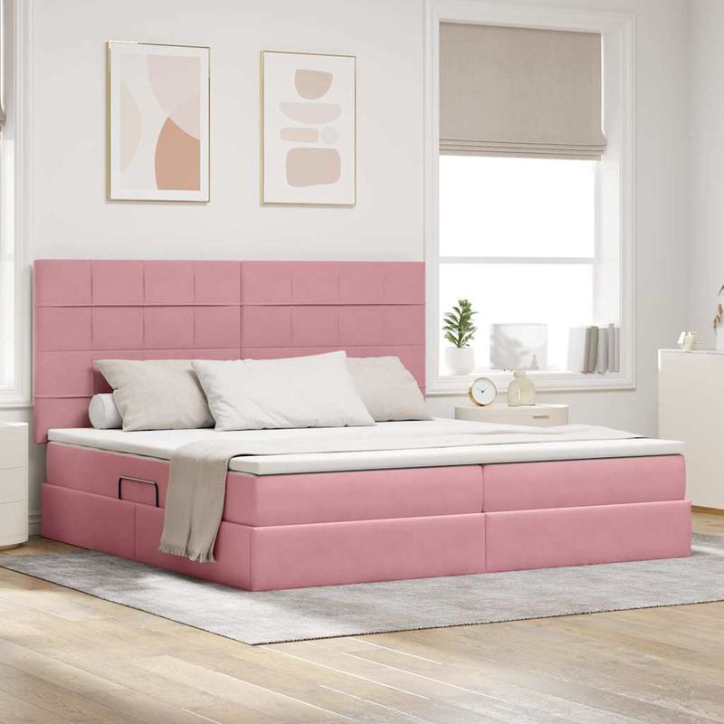 Casa si Gradina - Mobilier - Paturi si accesorii - Paturi - Pat cu lumini cu banda LED Roz 200 x 200 cm Catifea - Infinity.ro