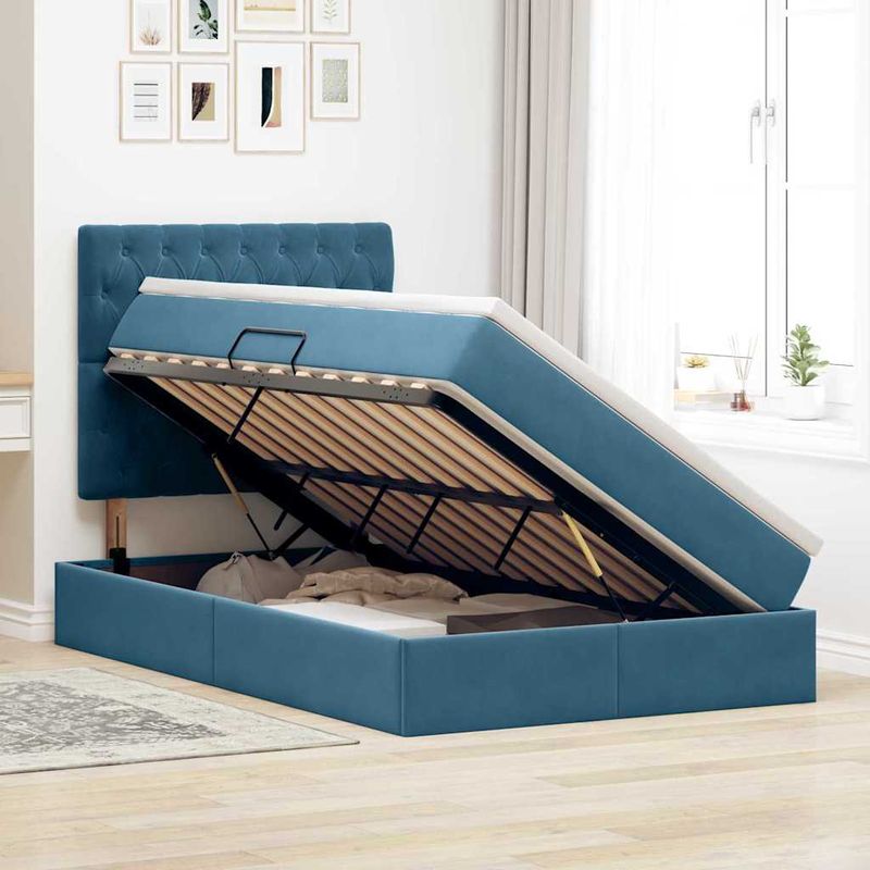 Casa si Gradina - Mobilier - Paturi si accesorii - Paturi - Pat cu lumini cu banda LED Albastru inchis 120 x 200 cm Catifea - Infinity.ro
