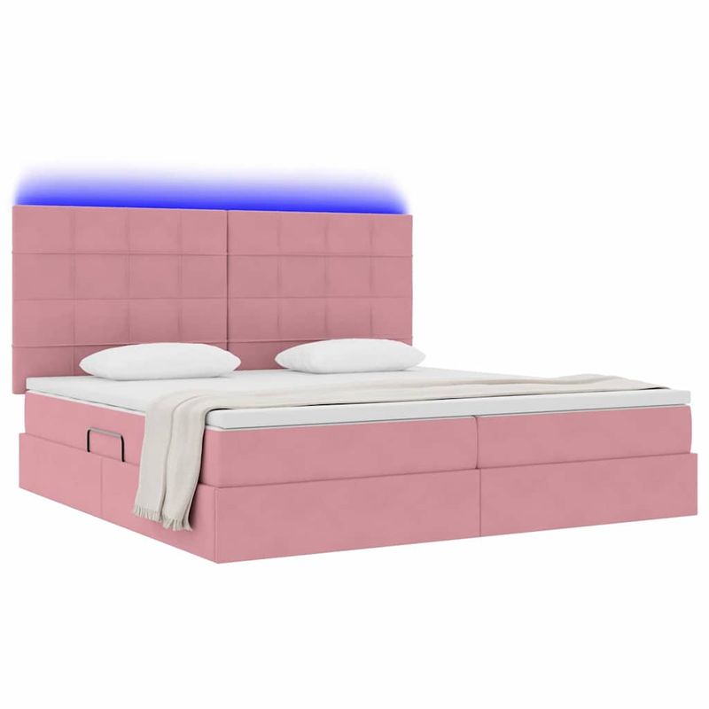 Casa si Gradina - Mobilier - Paturi si accesorii - Paturi - Pat cu lumini cu banda LED Roz 200 x 200 cm Catifea - Infinity.ro