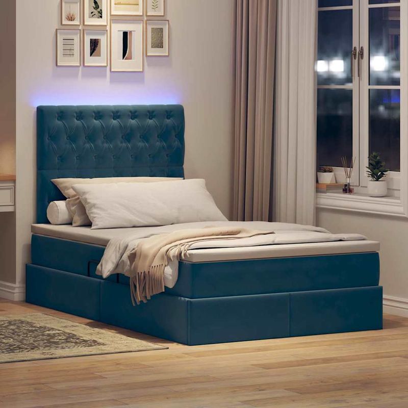 Casa si Gradina - Mobilier - Paturi si accesorii - Paturi - Pat cu lumini cu banda LED Albastru inchis 120 x 200 cm Catifea - Infinity.ro