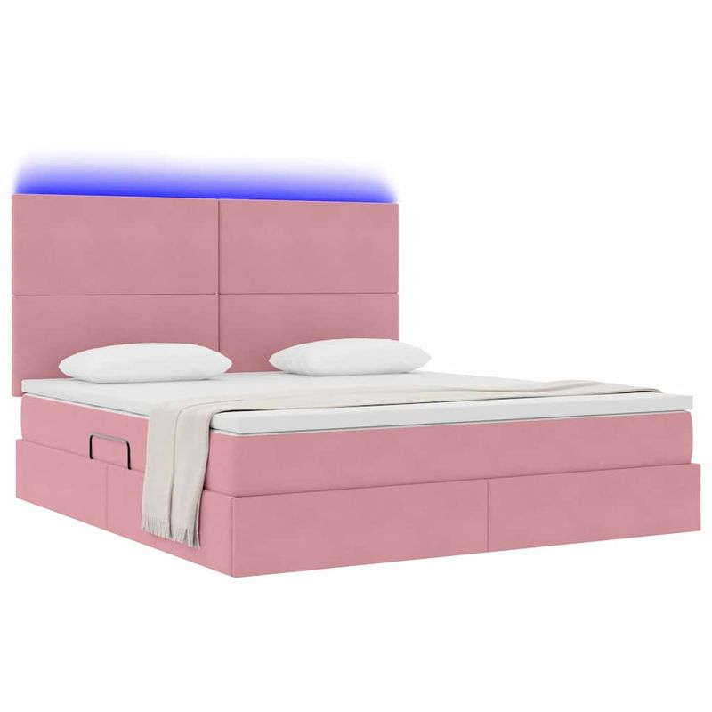 Casa si Gradina - Mobilier - Paturi si accesorii - Paturi - Pat cu lumini cu banda LED Roz 180 x 200 cm Catifea - Infinity.ro
