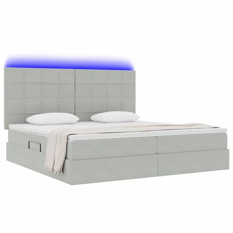 Casa si Gradina - Mobilier - Paturi si accesorii - Paturi - Pat cu lumini cu banda LED Gri deschis 200 x 200 cm Catifea - Infinity.ro