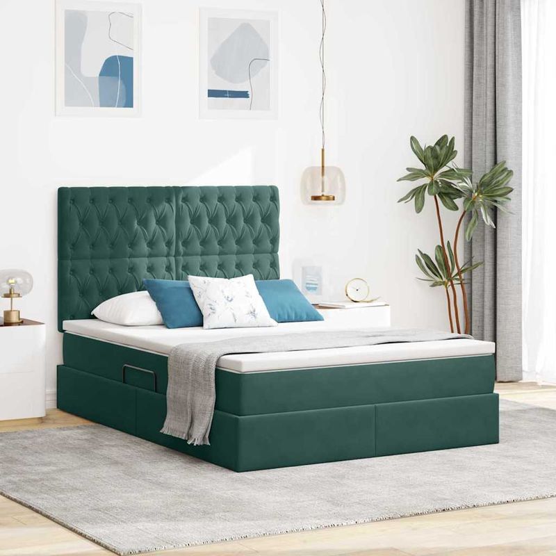 Casa si Gradina - Mobilier - Paturi si accesorii - Paturi - Pat cu lumini cu banda LED Verde inchis 140 x 190 cm Catifea - Infinity.ro
