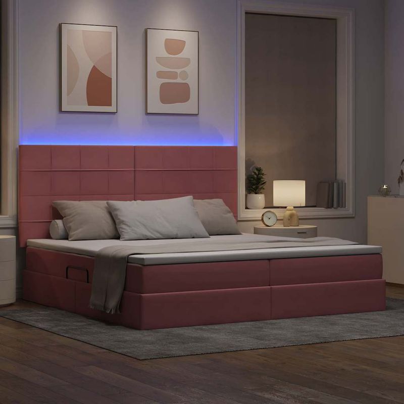 Casa si Gradina - Mobilier - Paturi si accesorii - Paturi - Pat cu lumini cu banda LED Roz 200 x 200 cm Catifea - Infinity.ro
