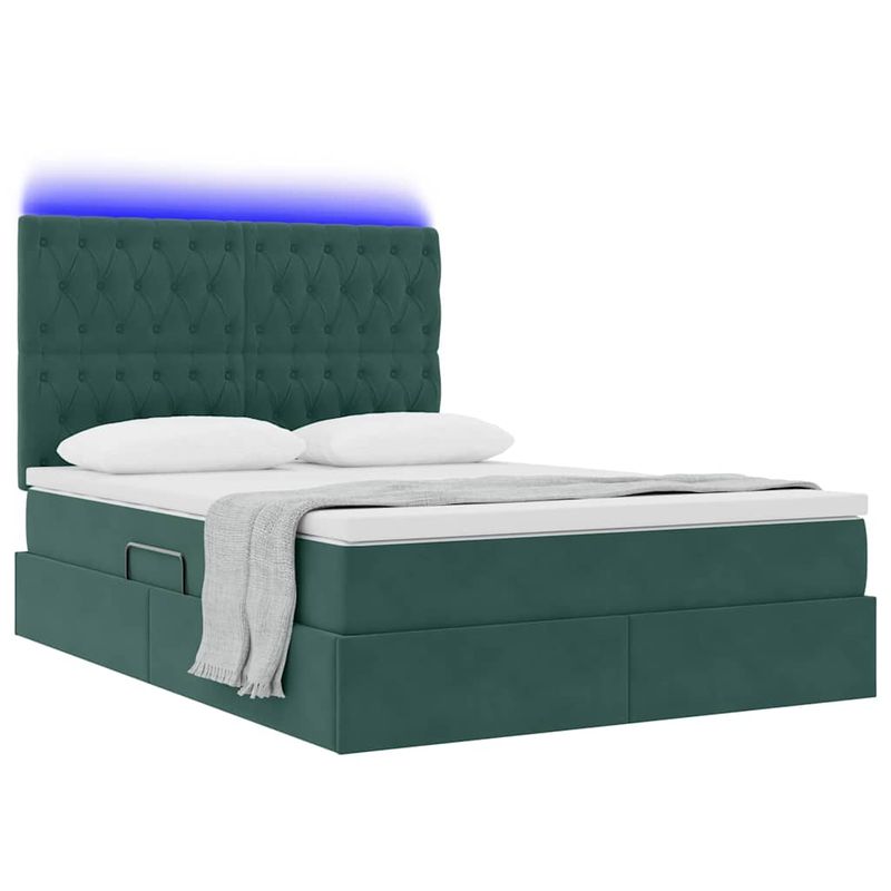 Casa si Gradina - Mobilier - Paturi si accesorii - Paturi - Pat cu lumini cu banda LED Verde inchis 140 x 190 cm Catifea - Infinity.ro