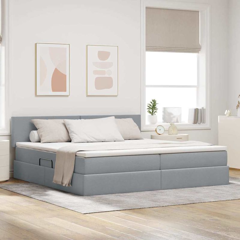 Casa si Gradina - Mobilier - Paturi si accesorii - Paturi - Pat cu lumini cu banda LED Gri deschis 200 x 200 cm tesatura - Infinity.ro