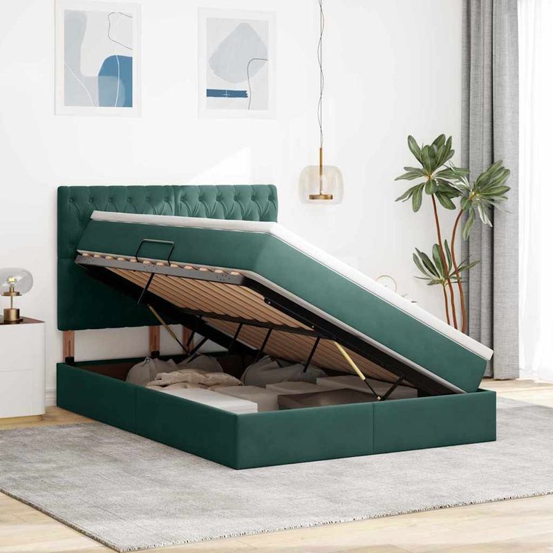 Casa si Gradina - Mobilier - Paturi si accesorii - Paturi - Pat cu lumini cu banda LED Verde inchis 140 x 190 cm Catifea - Infinity.ro