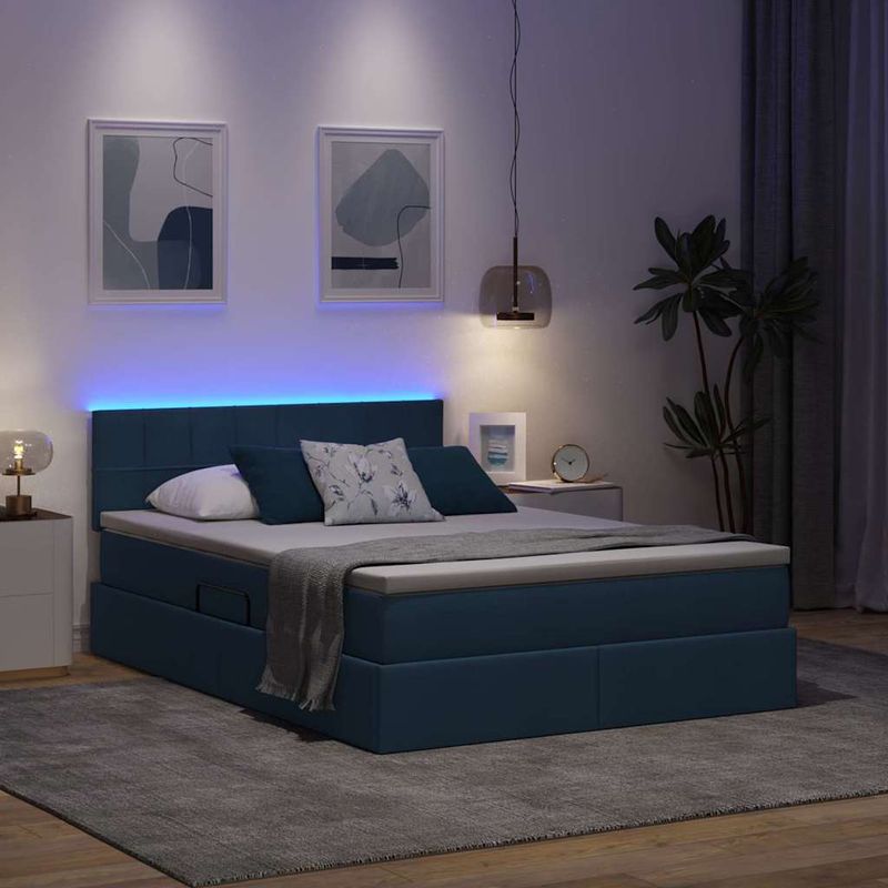 Casa si Gradina - Mobilier - Paturi si accesorii - Paturi - Pat cu lumini cu banda LED albastru 140 x 200 cm tesatura - Infinity.ro