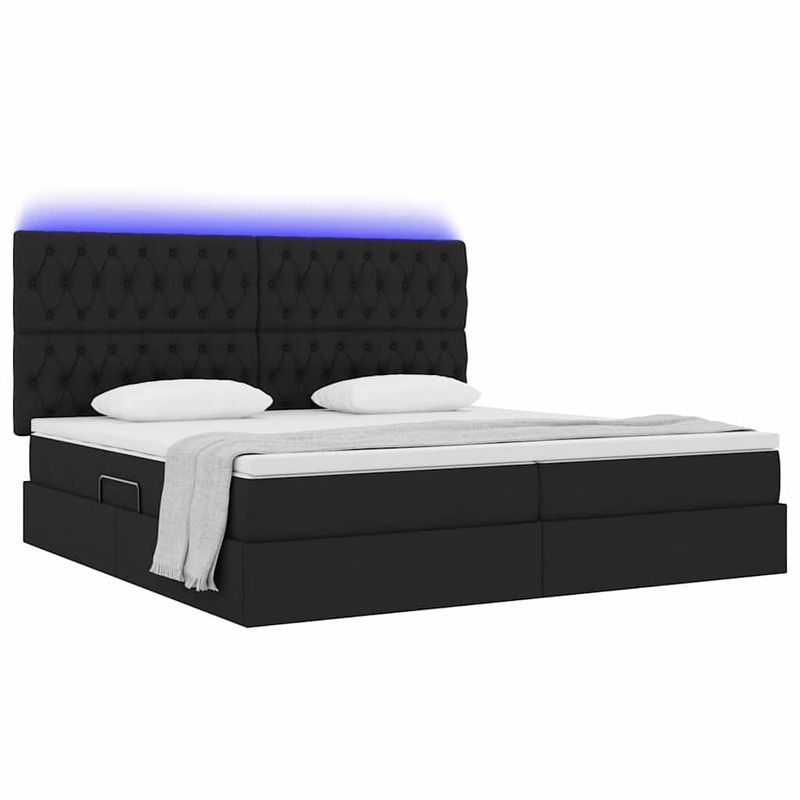 Casa si Gradina - Mobilier - Paturi si accesorii - Paturi - Pat cu lumini cu banda LED Negru 200 x 200 cm tesatura - Infinity.ro