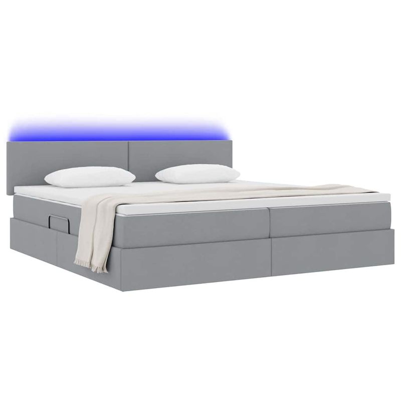 Casa si Gradina - Mobilier - Paturi si accesorii - Paturi - Pat cu lumini cu banda LED Gri deschis 200 x 200 cm tesatura - Infinity.ro