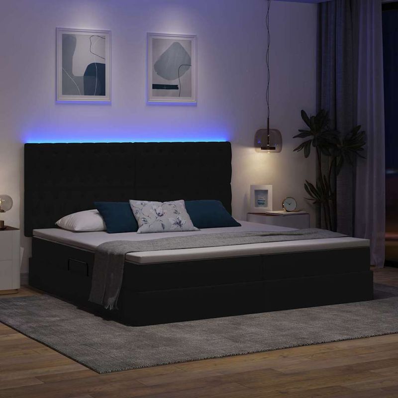 Casa si Gradina - Mobilier - Paturi si accesorii - Paturi - Pat cu lumini cu banda LED Negru 200 x 200 cm tesatura - Infinity.ro