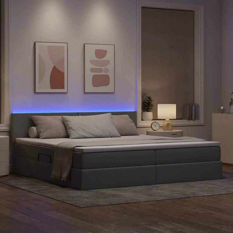 Casa si Gradina - Mobilier - Paturi si accesorii - Paturi - Pat cu lumini cu banda LED Gri deschis 200 x 200 cm tesatura - Infinity.ro