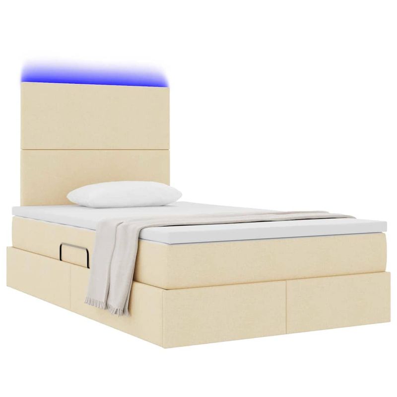 Casa si Gradina - Mobilier - Paturi si accesorii - Paturi - Pat cu lumini cu banda LED Creme 120 x 200 cm tesatura - Infinity.ro