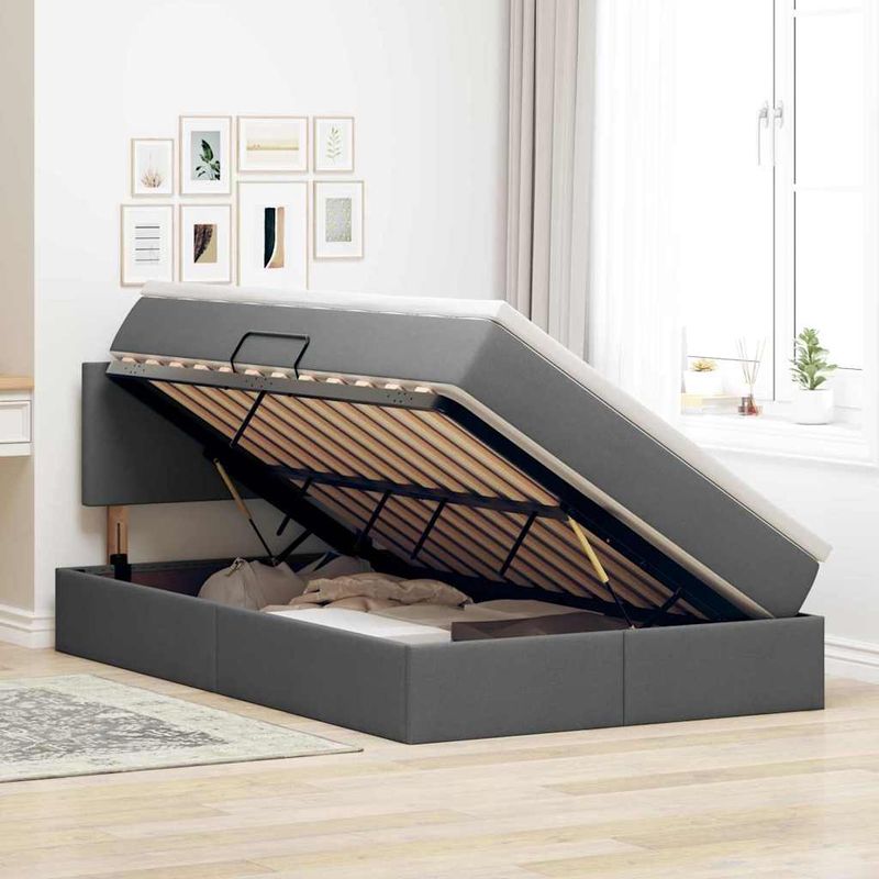 Casa si Gradina - Mobilier - Paturi si accesorii - Paturi - Pat cu lumini cu banda LED Gri inchis 120 x 200 cm tesatura - Infinity.ro