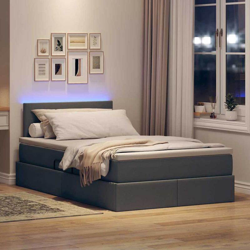 Casa si Gradina - Mobilier - Paturi si accesorii - Paturi - Pat cu lumini cu banda LED Gri inchis 120 x 200 cm tesatura - Infinity.ro
